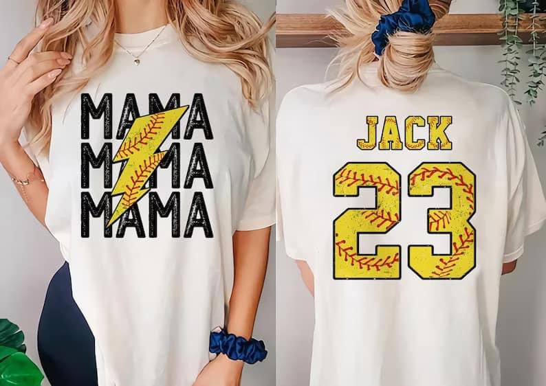 Softball mama lightning bolt/name- number