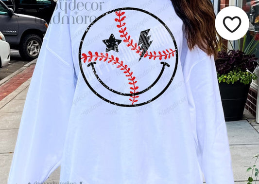 Baseball smiley distressed