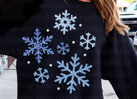 Blue snowflakes faux glitter