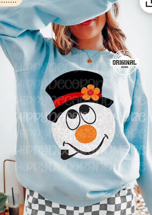 Snowman with top hat faux glitter