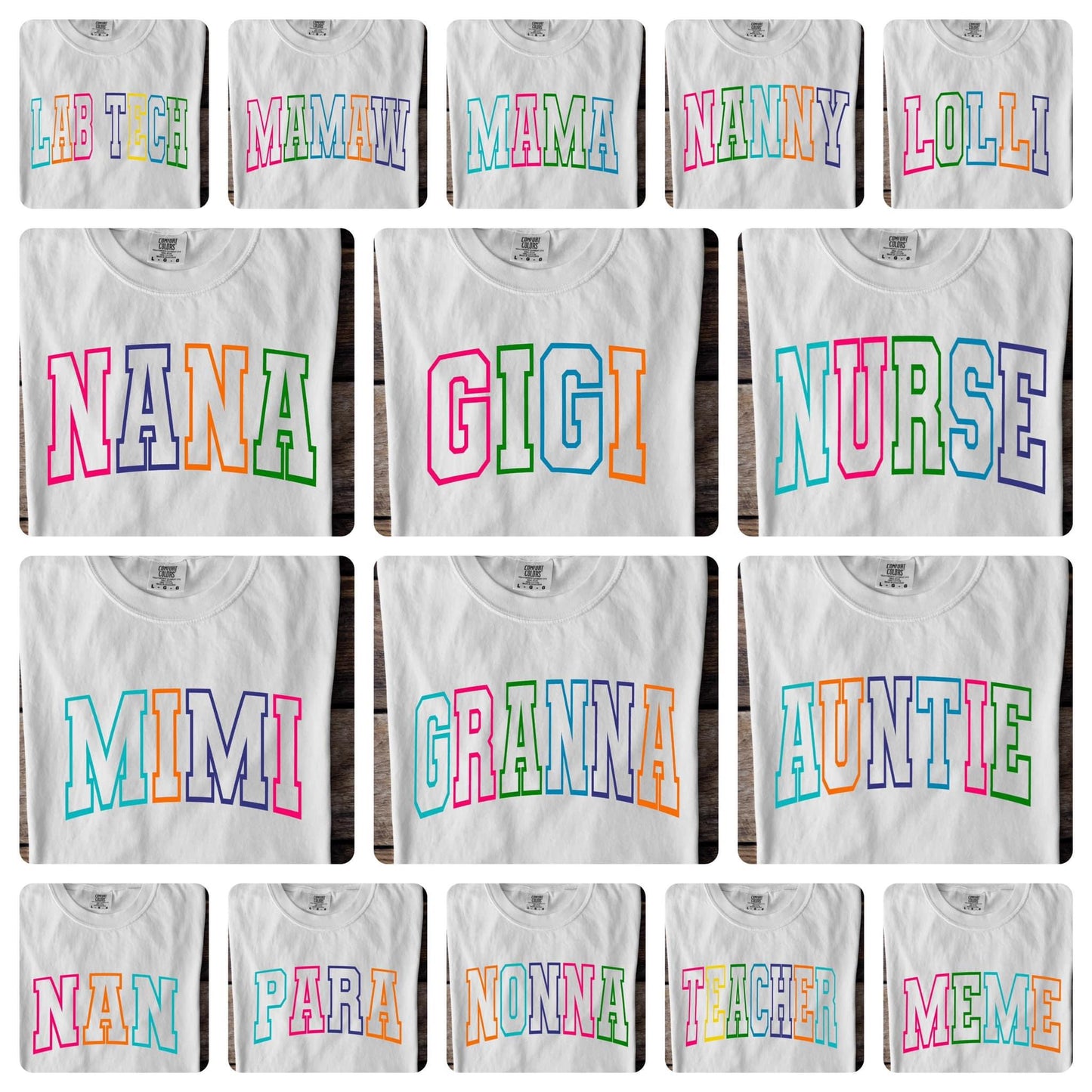 Custom colorful block font- teacher, nurse, mama, granna, nana, ect