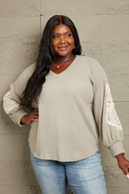 Lace Patch Detail Sweater in Beige