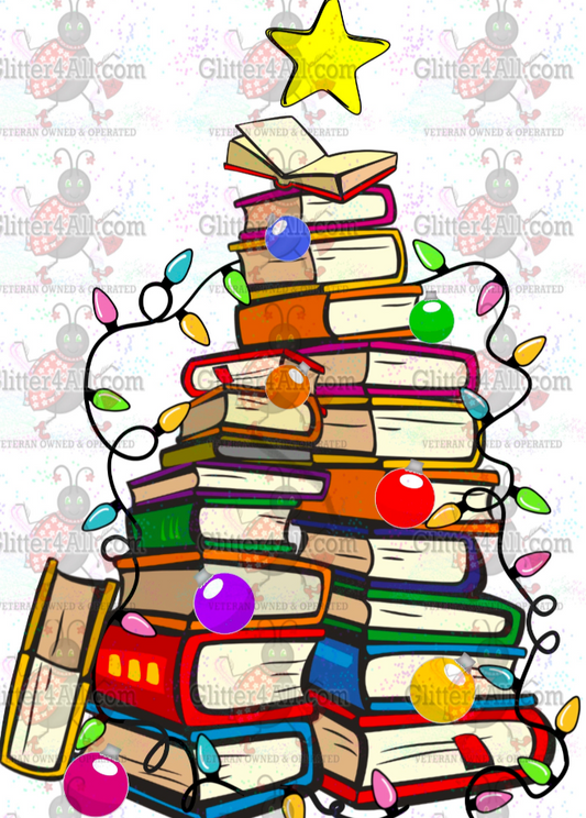 Stacked Books w/ Christmas Lights