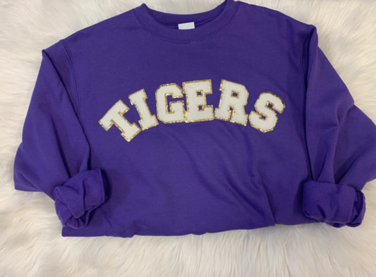Purple/White TIGERS Chenille Patch Top