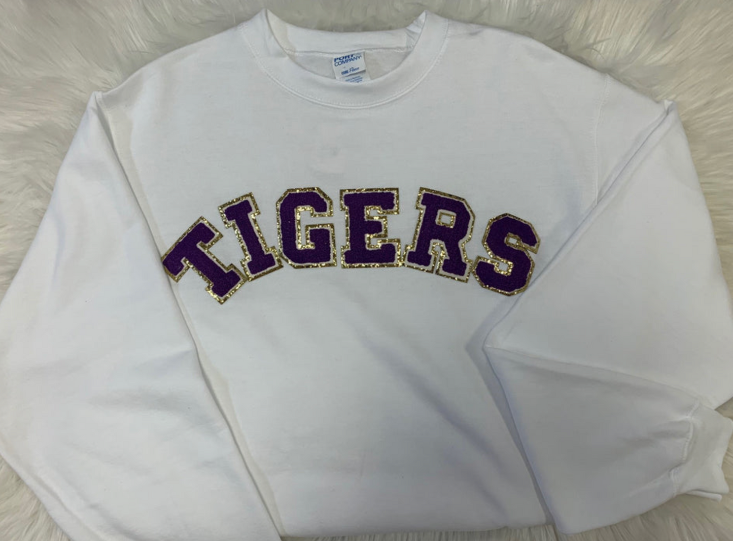 Purple/White TIGERS Chenille Patch Top