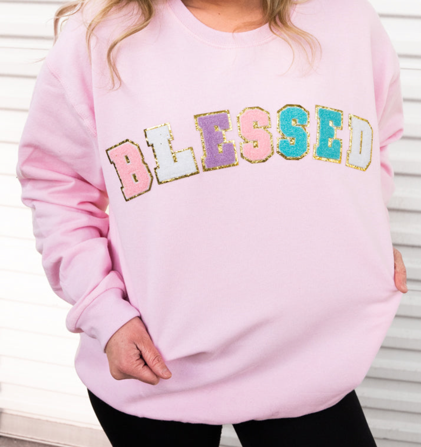 BLESSED Chenille Patch Top