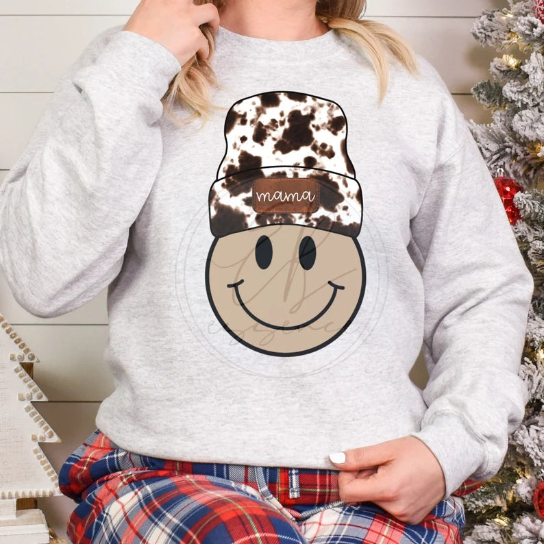 Smiley face cow print mama