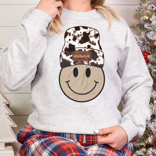 Smiley face cow print mama